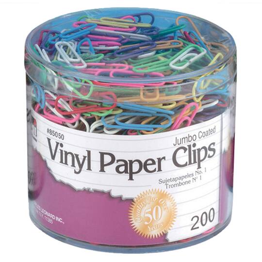 Charles Leonard Jumbo Vinyl Coated Paper Clips, 6 Packs of 200